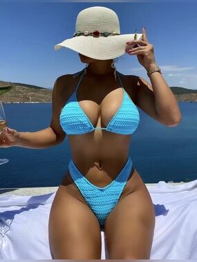 Women’s Sky Blue Crochet V-Front Triangle Bikini Set, XL Like New Shein Sold out